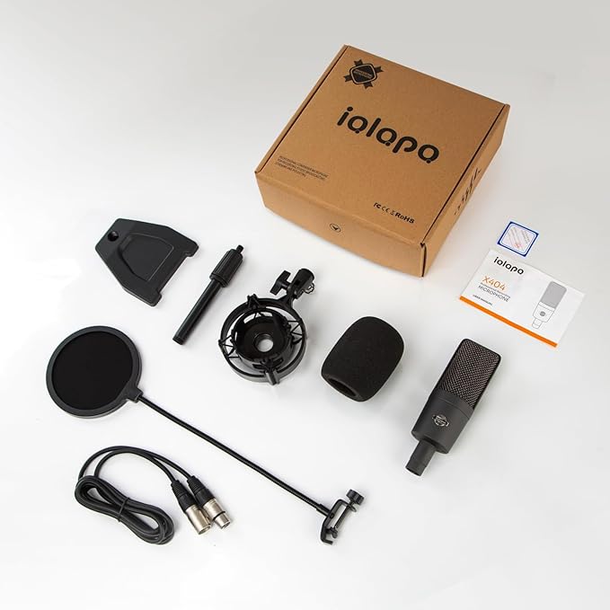 XLR Microphone Professional Cardioid Gaming Mic Kit with Desktop Stand,Shock Mount,Pop Filter,PC Computer Studio Condenser Microphone for Podcast Recording,Streaming,Voice Over,ASMR,YouTube