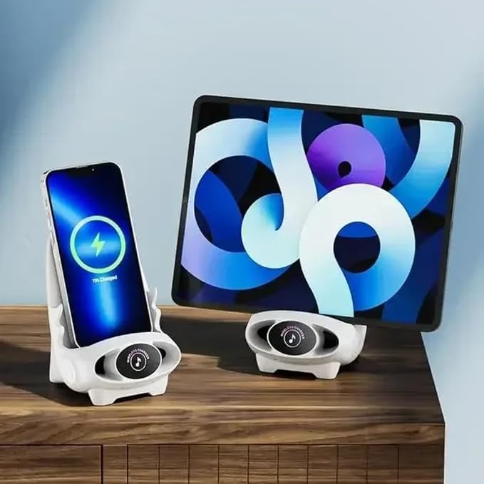 Unique Desktop Mobile Phone Stand Desktop Vertical Holder Magnetic Wireless Charger Unique Mini Chair Shape Tablet Phone Fast Charging Station (White)
