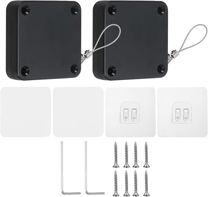PATIKIL Punch-Free 500g Automatic Sliding Screen Door Closer, Multifunctional Storm Sensor Door Closer with Steel Drawstring for Bedroom Storm Bathroom Study Room, Black 2Pcs