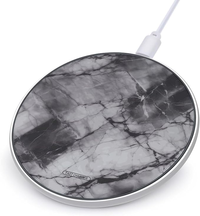 Light Black Marble Wireless Charger with Aluminum Alloy Frame Qi Certified Fast Wireless Charging Pad 10W Charging Station Portable Phone Charger for All Wireless Charging Phone