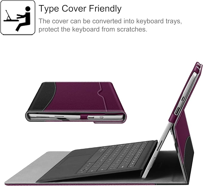 Fintie Case for 12.3 Inch Microsoft Surface Pro 7 Plus Surface Pro 7/6/5/4/3 - Portfolio Business Cover with Pocket Compatible with Type Cover Keyboard Black