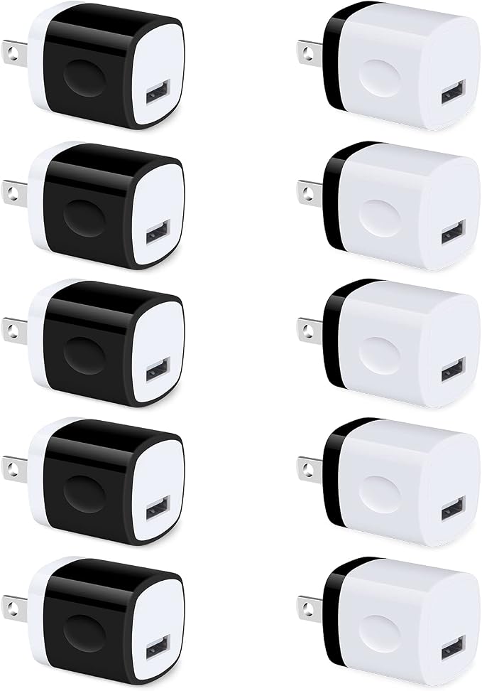 Wall Adapter 10 PackUorMe 1A 5V Single Port Charger Power USB Plug Charging Cube Block Box Compatible iPhone 14 13 12 SE 11 Galaxy S23 Ultra S22 S21 FE S10e S9 A13 A03s A71 A51 Note20 Google 8A 7A