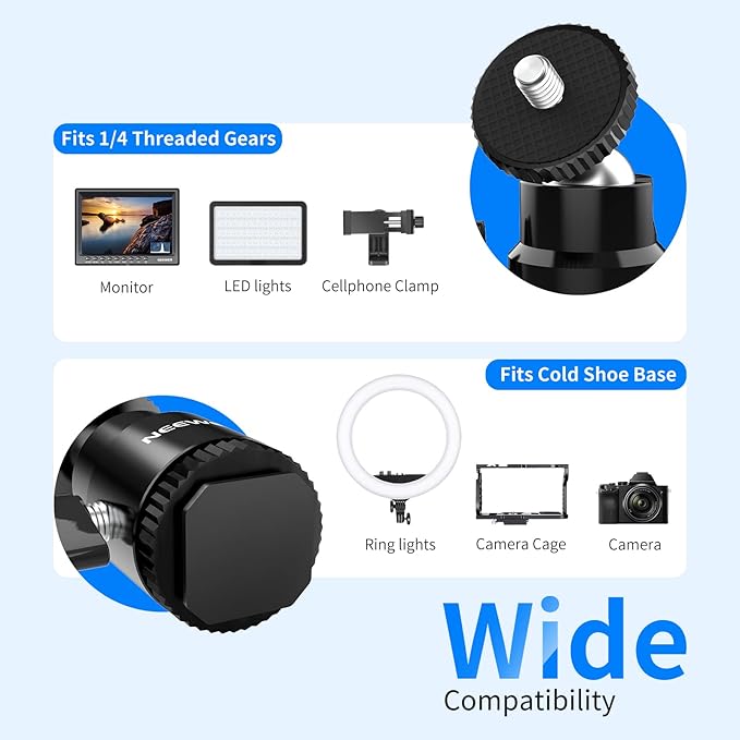 NEEWER Mini Ball Head with Cold Shoe & 1/4” Screw, 2 Pack, 360° Swivel 90° Tilt Ballhead Camera Mount Hot Shoe Adapter for Camera, Camcorder, Smartphone, LED Video Light, Microphone, Ring Light, ST17