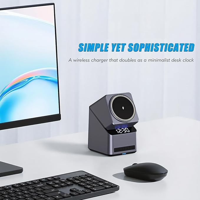 4-in-1 Charging Station Compatible with Magsafe, 15W Fast Wireless Charger Stand with LED Clock, Adjustable Metel Phone Stand for iPhone 16/15/14/13/12 Series, Apple Watch, AirPods