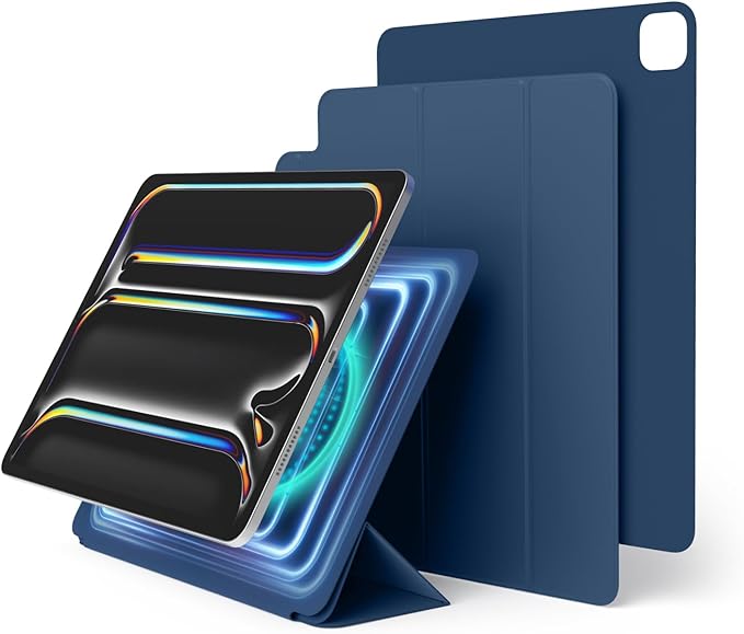 elago Magnetic Folio Case for iPad Pro 13-inch (M5 M4) | Back Plate can be Attached to Metal Materials Magnetic Back Plate Wake/Sleep Compatible with Apple Pencil 2 [Blue]