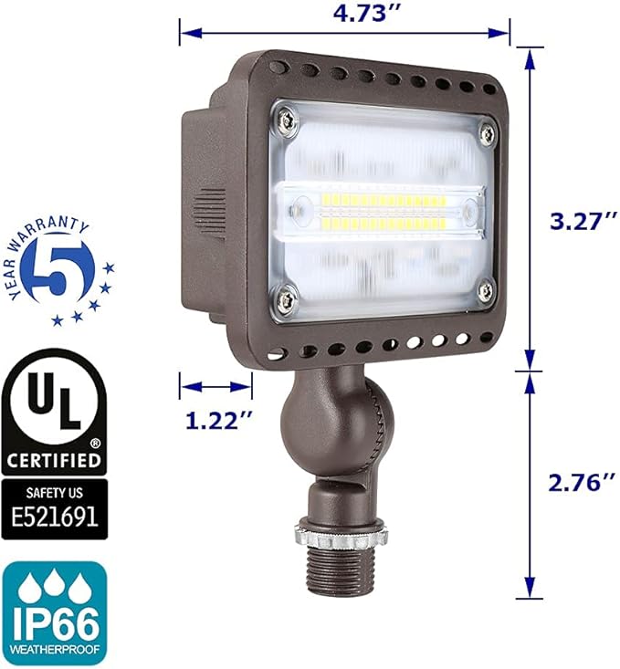 Backyard Lights Outdoor Security, 3rd Gen 16W UL Listed Landscape Lights, 1600Lumen LED Flood Light Outdoor Waterproof, 5000K Daylight White, 1/2" Knuckle Mount, 120V, 5 Year Warranty