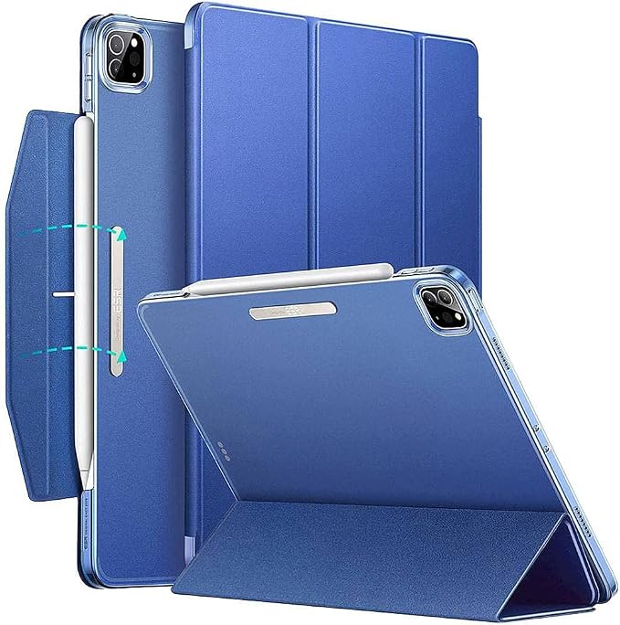 SaharaCase ESR Folio Case for Apple iPad Pro 11 (3rd Generation 2021 &amp 4th Generation 2022) [Shockproof Bumper] Rugged Protection Antislip Grip Leather Kickstand (Blue)