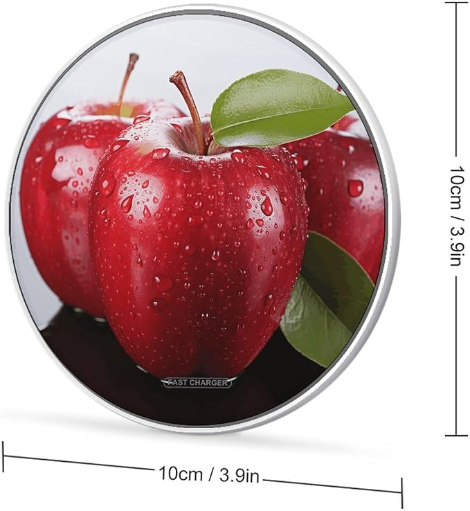Red Apple Fruit Wireless Charger 10W Qi-Certified Fast Wireless Charging Pad with USB Cable &amp LED Indicator Fashion Charger Mat Portable Charging Station for All Qi-Enabled Phones