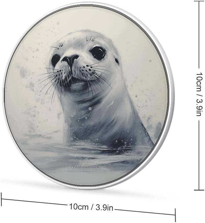 Harp Seal Painting Wireless Charger with Aluminum Alloy Frame Qi Certified Fast Wireless Charging Pad 10W Charging Station Portable Phone Charger for All Wireless Charging Phone