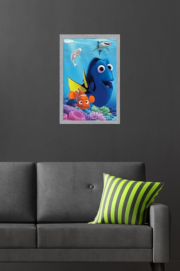 Trends International Disney Pixar Finding Dory - Dory Wall Poster, 22.4L x 14.7W, Gray Framed Version