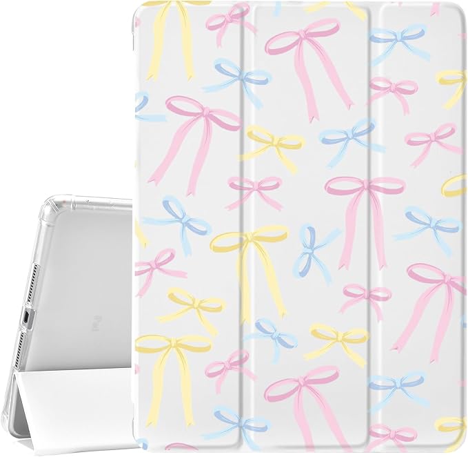 JOYLAND Pink Bow Compatible with iPad 6th/5th Generation (2018 2017 Model 9.7 Inch)iPad Air 2/Air 1 (9.7 Inch) with Pencil Holder-Trifold Stand Protective Cover with Soft TPU BackBlack