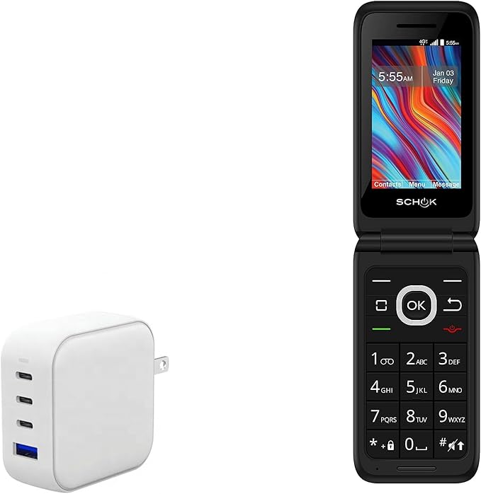 BoxWave Charger Compatible with Schok Classic Flip Phone - PD miniCube (100W) 100W 3 PD Port Wall Charger International - Winter White
