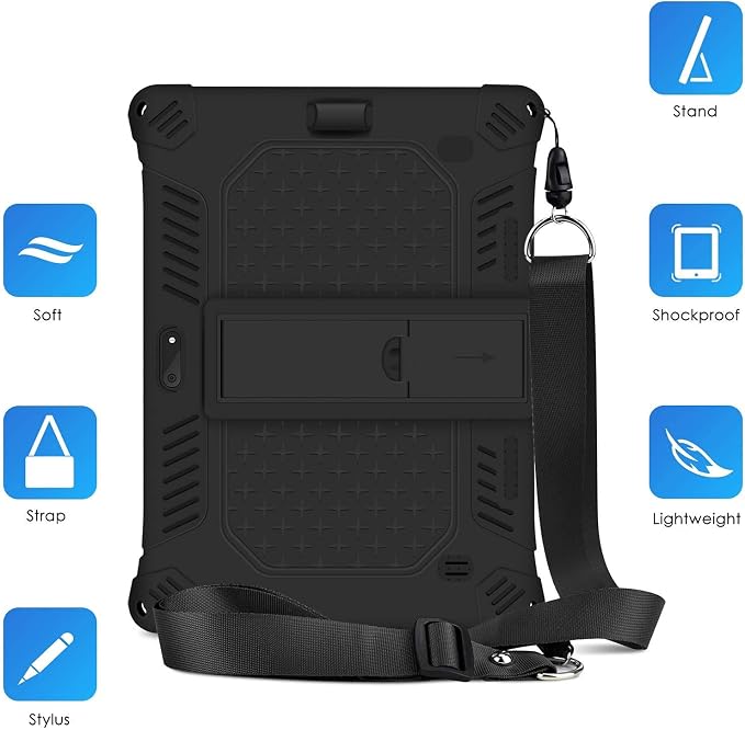 DETUOSI Case for YELLYOUTH 10.1 Tablet Soft Silicone Lightweight Case Compatible with Dragon Touch Notepad K10 ZONKO 10.1 Beyond Tab 10.1 with Stylus Pen and Shoulder Strap Black