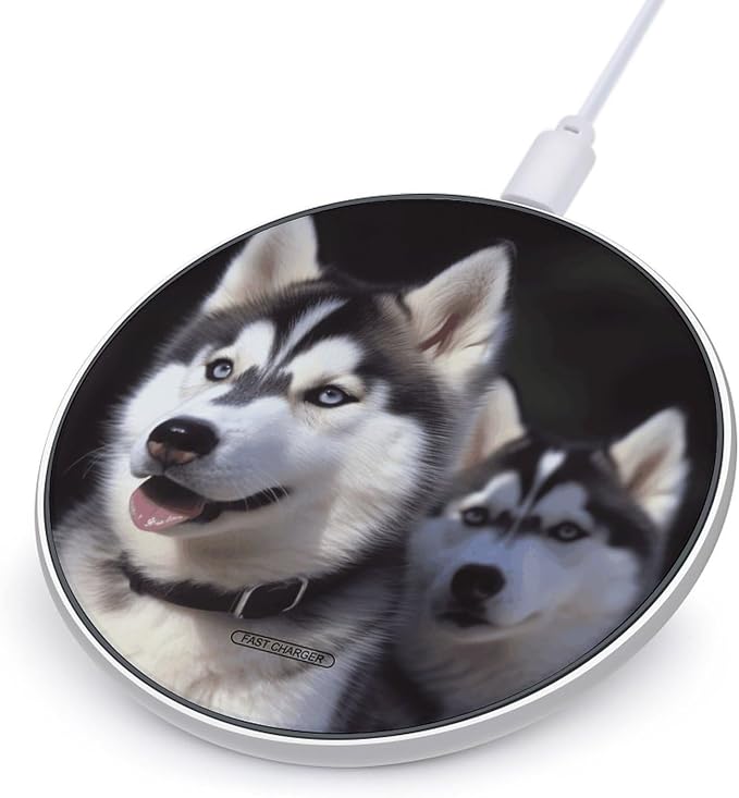 Husky Dog Wireless Charger with Aluminum Alloy Frame Qi Certified Fast Wireless Charging Pad 10W Charging Station Portable Phone Charger for All Wireless Charging Phone