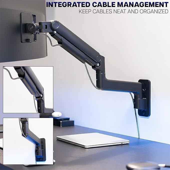 VIVO Premium Ultrawide Monitor Counterbalance Wall Mount for up to 49 inch Screens, Holds 44 lbs, Full Motion, Max VESA 100x100, Black, MOUNT-V101V