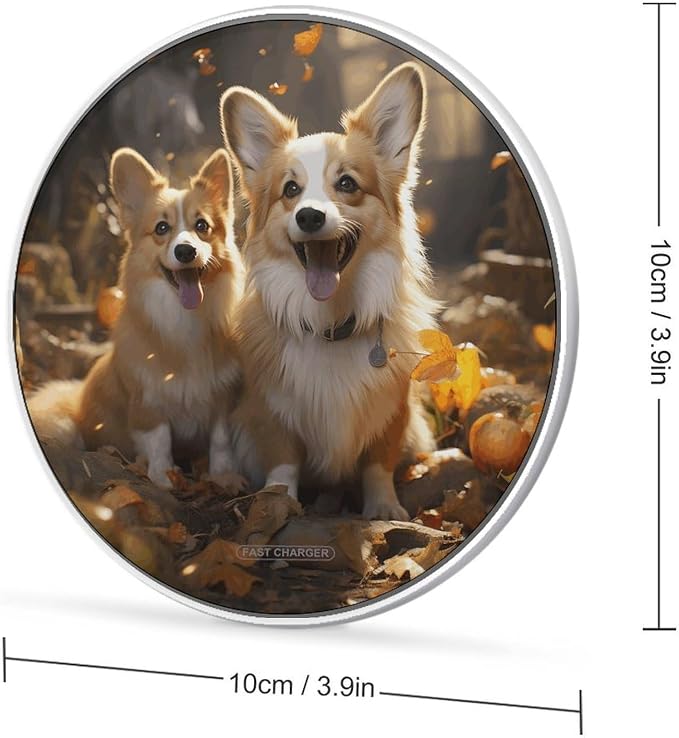 Two Corgis Wireless Charger 10W Qi-Certified Fast Wireless Charging Pad with USB Cable &amp LED Indicator Fashion Charger Mat Portable Charging Station for All Qi-Enabled Phones