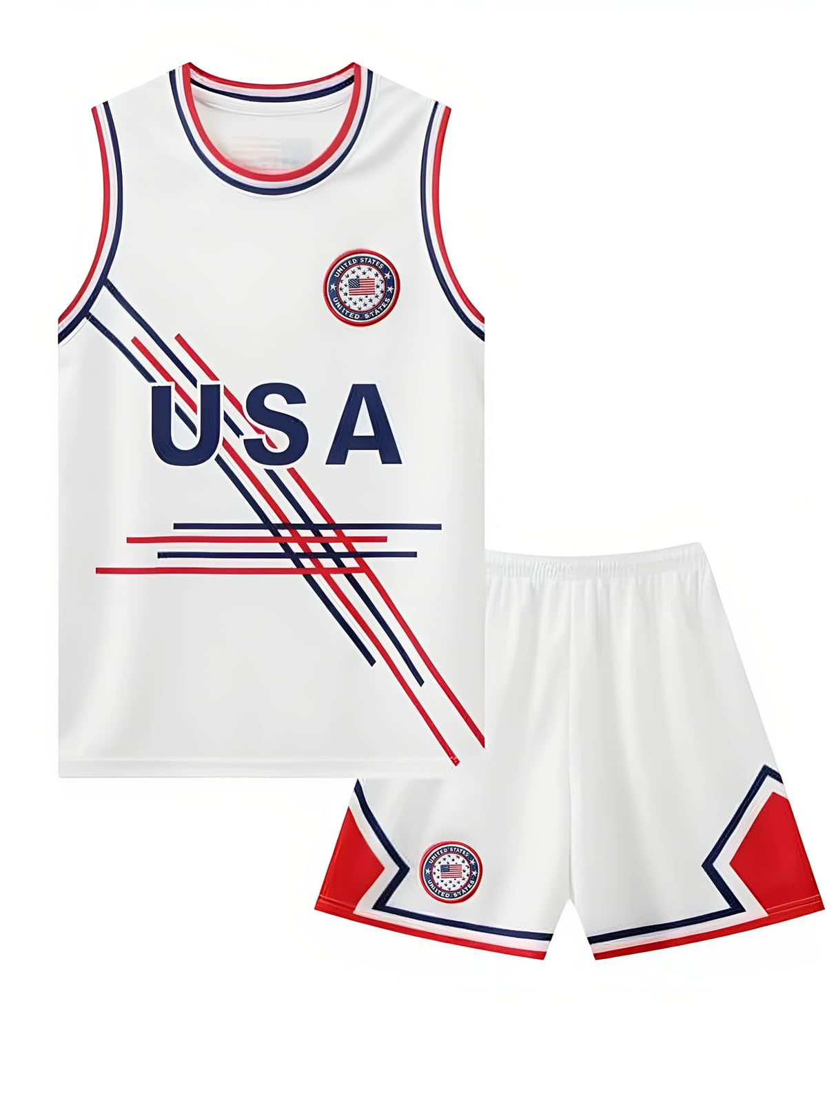 shanovelle USA American Flag Kids Boys Basketball Jersey Tracksuit Sleeveless Tank Top and Mesh Shorts Set (AGE 10-12, White)