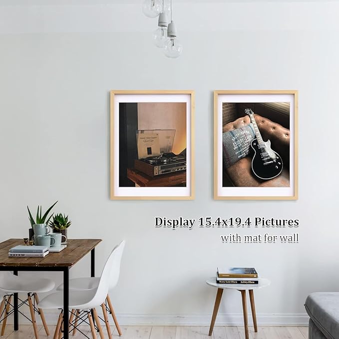 Egofine 18x24 Solid Wood Picture Frame, Made of Solid Wood Covered by Plexiglass 16x20 with Mat 18x24 without Mat, Poster Frame for Wall Mounting Photo Frame Vertically or Horizontally, Natural Wood