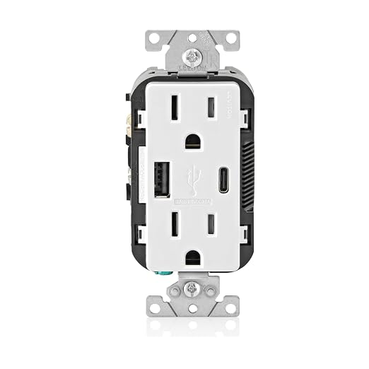 Leviton 30W (6A) USB Dual Type-C/C Power Delivery In-Wall Charger with 15A Tamper-Resistant Outlet USB Charger for Smartphones Tablets Laptops T5635-E Black