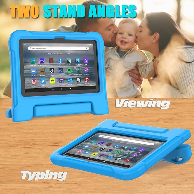 Kids Case for Amazon Fire 7 Tablet Case (12th Generation 2022)Blue | Lainergie Lightweight Easy to Carry Shockproof Kids Friendly Durable Hight Quality EVA Material Cover with Handle Stand