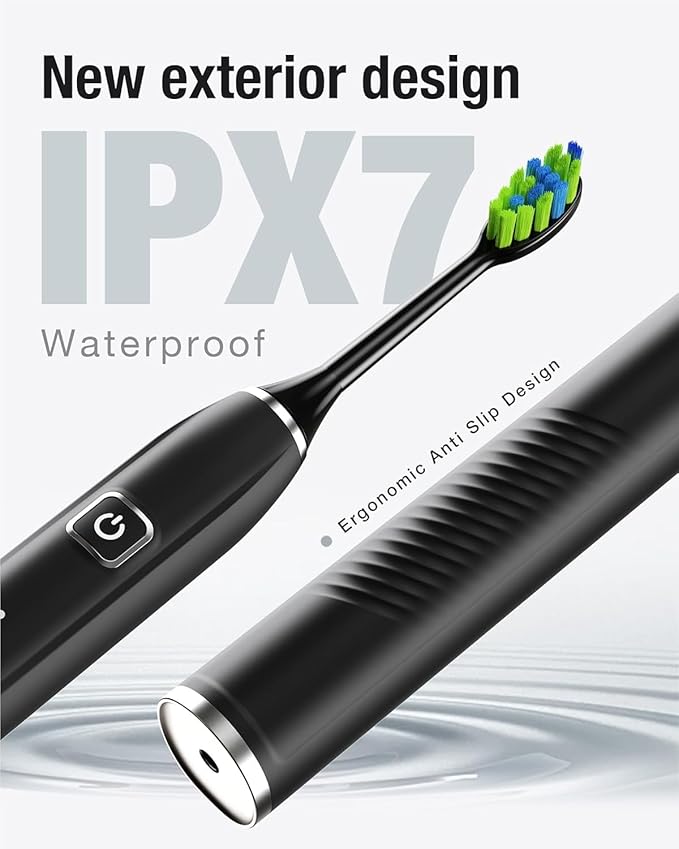 7AM2M Ultrasonic Electric Toothbrush with 6 Brush Heads for Adults&Kids, One Charge for 120 Days, USB-C Charge, 5 Modes, 40000VPM Powered Toothbrush, 2 Minutes Built in Smart Timer (Black)