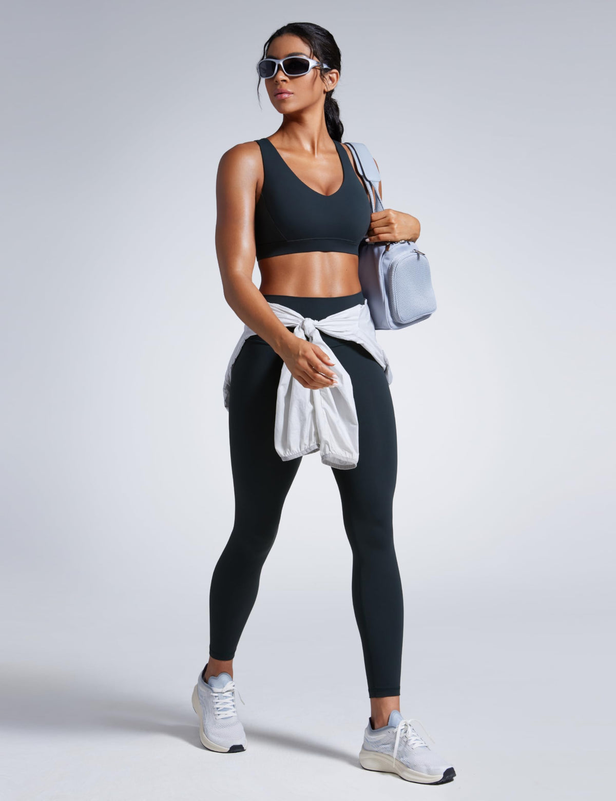 CRZ YOGA Butterbreeze Criss Cross Back Sports Bras for Women - V Neck Adjustable Straps Padded Workout Training Crop Top True Navy Small