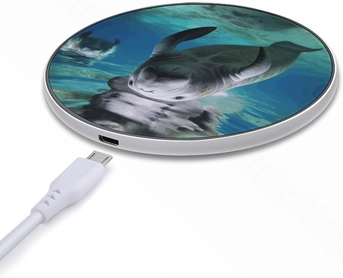 Ocean Animal Manatee Wireless Charger 10W Qi-Certified Fast Wireless Charging Pad with USB Cable &amp LED Indicator Fashion Charger Mat Portable Charging Station for All Qi-Enabled Phones