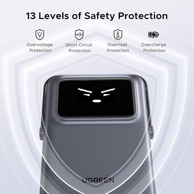 UGREEN Uno Magnetic Power Bank, Wireless Portable Charger, 20W Fast Charging Battery Pack with Foldable Stand and TFT Display 5000mAh for iPhone 17/17 Air/17 Pro/17 Pro Max/16/15/14/13 Series, Black