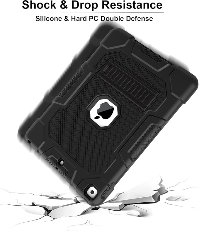 TIMISM Case for iPad 9th/8th/7th Generation(2021/2020/2019) Heavy Duty Military Grade Shockproof Rugged Protective 10.2 Cover with Built-in Stand for iPad 9 8 7 Gen Black+Green