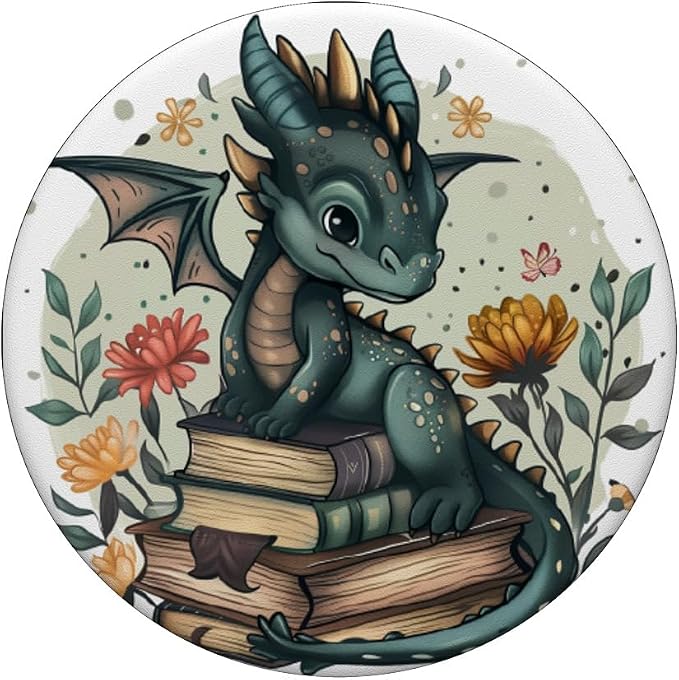 Book Lover Dragon Bookworm Reading Librarian PopSockets Adhesive PopGrip