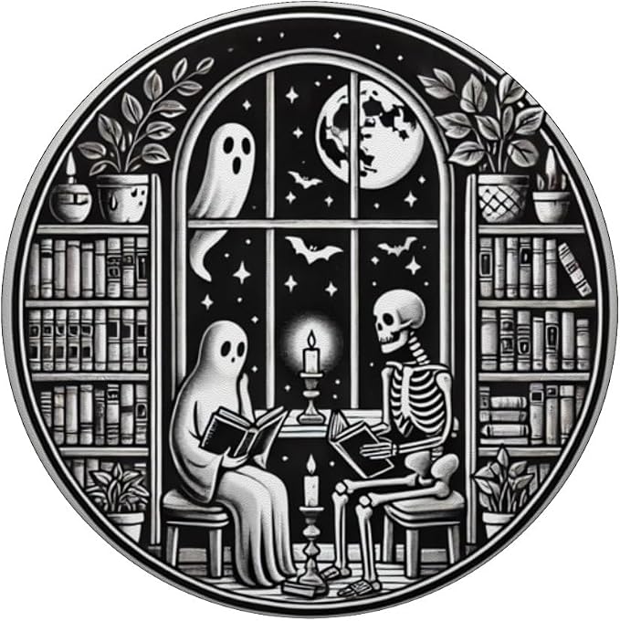 Retro Spooky Bookish Halloween Skeleton Ghost Bookworm Gifts PopSockets PopGrip for MagSafe