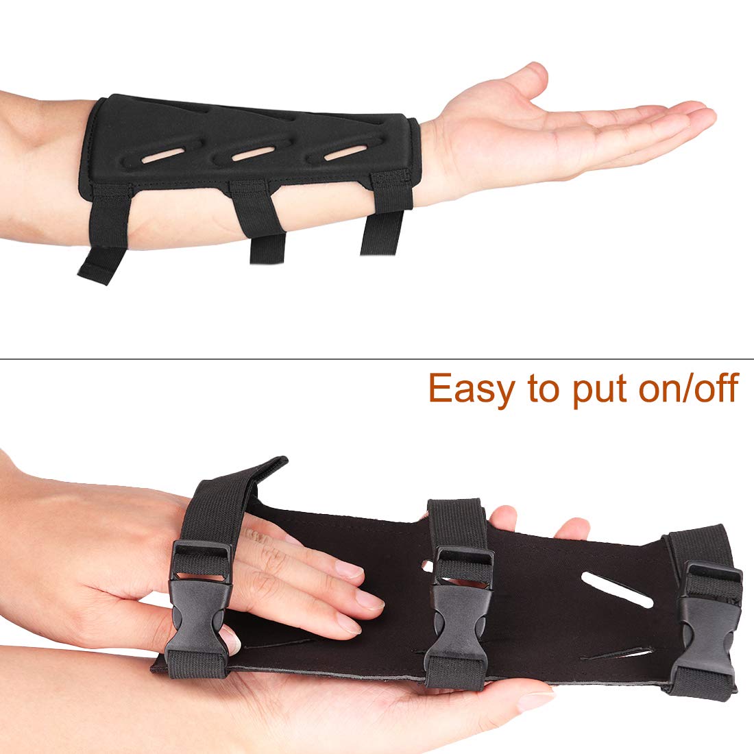 KRATARC Archery Arm Guard Adjustable 3-Strap Accessory Lightweight Hunting Target Practive Adult Unisex (Black, Length 8'')