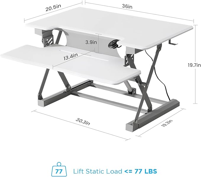 36" Electric Standing Desk Converter, Dyropcurv Series Height Adjustable Computer Desk Ergonomic Home Office Desk for Adults, Sit to Stand Desk with Quiet Motor, White
