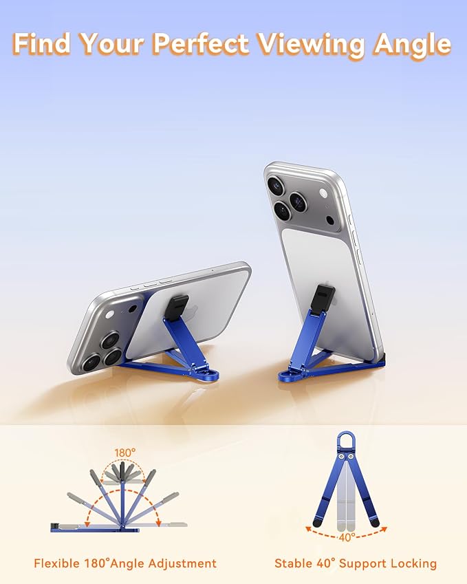 Portable Phone Stand Foldable EDC Keychain Phone Holder with Snap Hook Mini Aluminum Travel Cell Phone Stand for iPhone and Smartphones Under 8 Inches(Black)