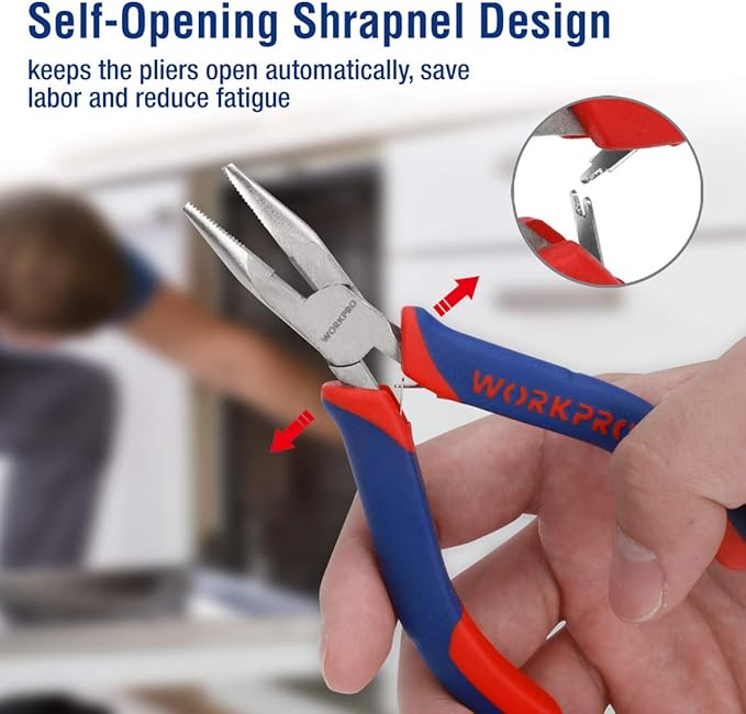 WORKPRO 6-piece Mini Pliers Set - Needle Nose, Diagonal, Long Nose, Bent Nose, End Cutting and Linesman, for Making Crafts, Repairing Electronic Devices, with Pouch