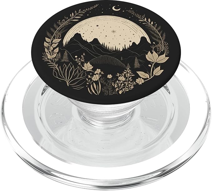 Boho Chic Floral Forest Nature Mountain Moon Hiking Camping PopSockets Adhesive PopGrip