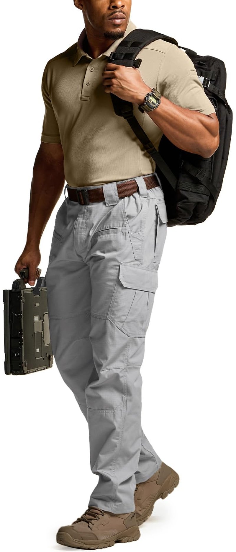 CQR Men's Tactical Pants, Water Resistant Ripstop Cargo Pants, Lightweight EDC Work Hiking Pants, Outdoor Apparel, Raider Stone, 44W x 30L