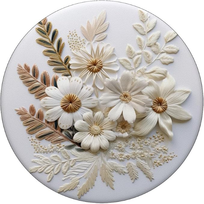 Beige Floral Flower Pattern On White Background PopSockets PopGrip for MagSafe