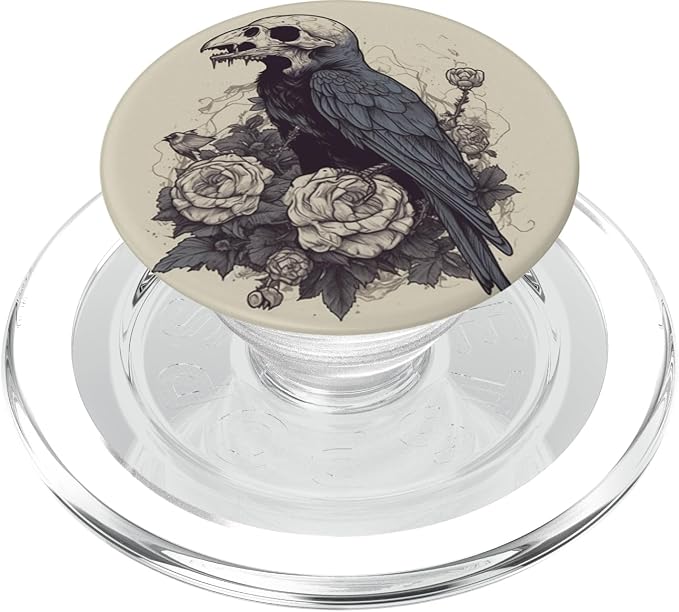 Dark Academia Crow Vintage Raven Roses Flower PopSockets Adhesive PopGrip