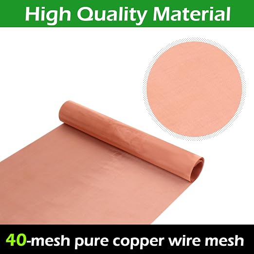 Copper Mesh Screen, 11.8" x 118", 40 Mesh, 99.9% Pure Copper, Woven Wire