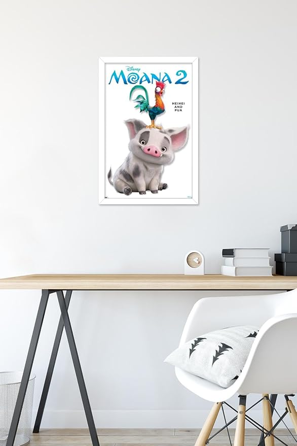 Disney Moana 2 - Heihei and Pua Feature Series Wall Poster, 22.4L" x 14.7W", White Framed Version