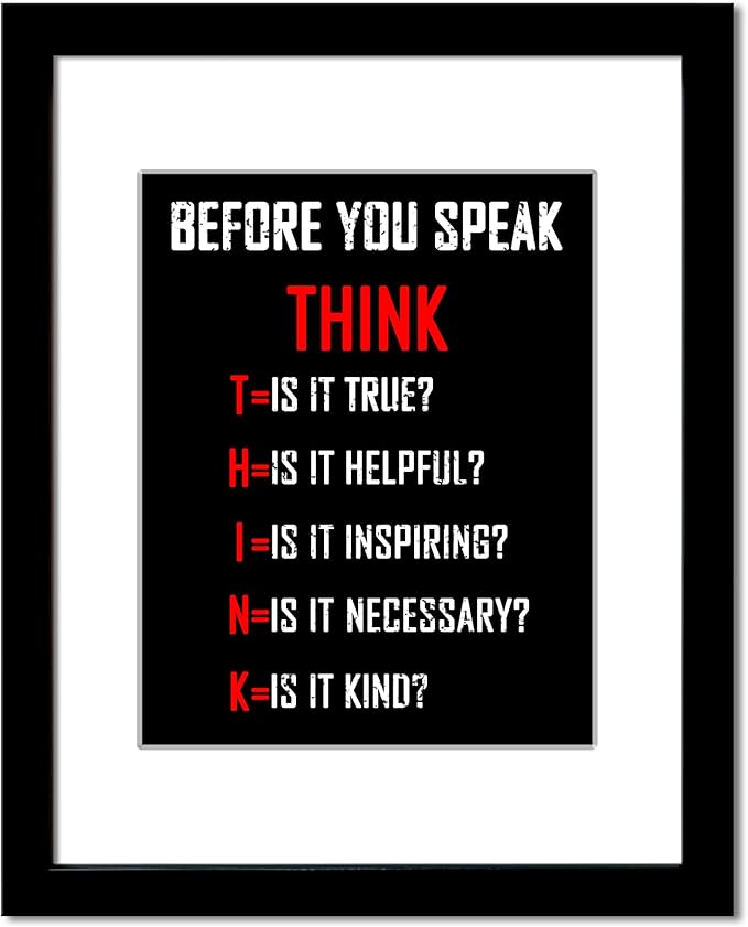 Wieco Art Think Quotes Wall Art Inspirational Canvas Print Motivation Classroom Decor With Black Picture Frame and HD Plexiglass Made to Display 8x10" with Mat or 11x14" Without Mat