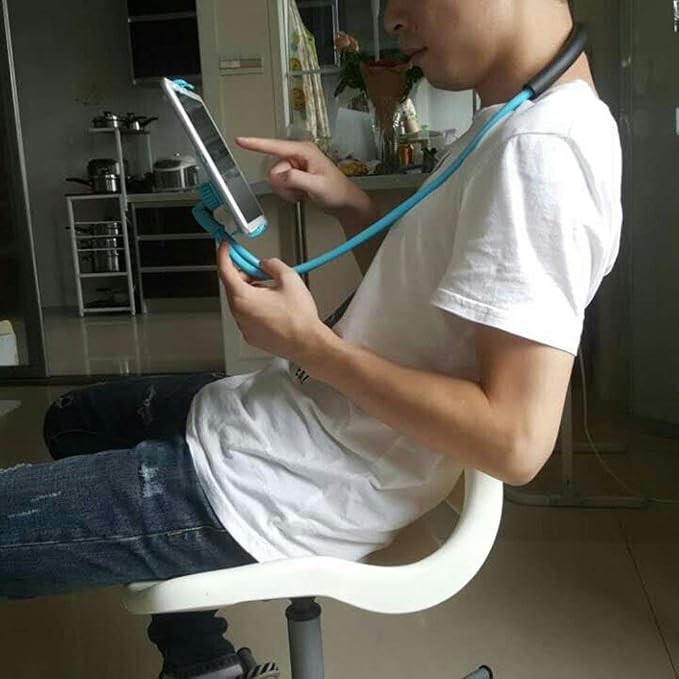 Flexible Long Arms Stand Clip HolderHanging on Neck Universal Lounger's Bracket for Mobile Phone Tablet PC Desktop(Black)