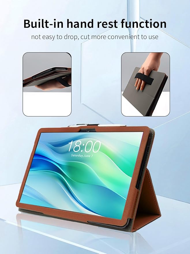 Case for FEONAL Android 14 Tablet 11 inch Tablets11 inch TabletUYRUREL Leather Slim Folding Stand Cover with Hand Strap Magnet for Men Women Full ProtectionBlack.