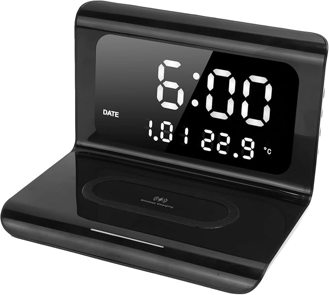 SUNGOOYUE Clock Wireless Charger 15W Fast Charging with Intelligent Recognition and Multiple Protections for Smartphones (Black)