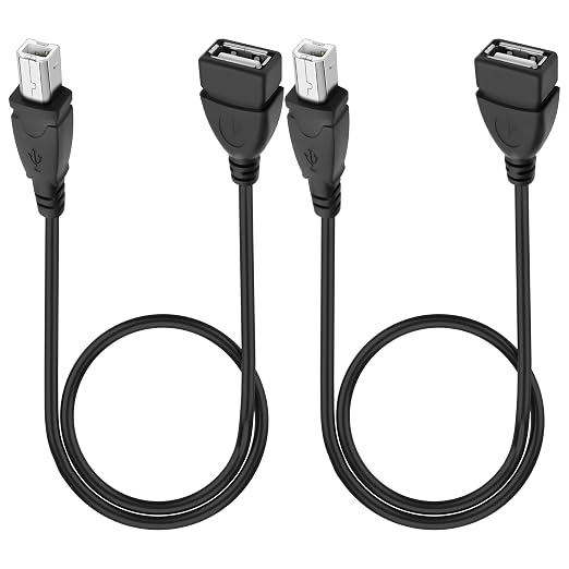 XMSJSIY USB Female to Type B Male Printer Cable USB 2.0 A to Type-B Extension Cable Connector High Speed for Printer Scanner External Desktop Hard Drives - 50CM/1.64FT 2 Pack