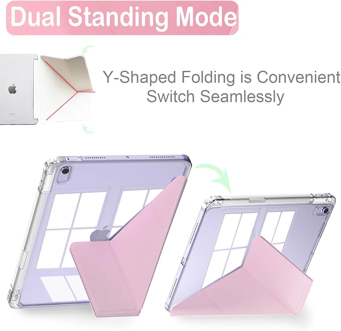 Feams Case for iPad Air 11-inch M4 2026 / M3 2025 / M2 2024 iPad Air 5th/4th Generation 2022/2020 10.9 Inch Y-Fold Standing Case Clear Back with Portrait Stand &amp Pencil Holder Beige Checkered