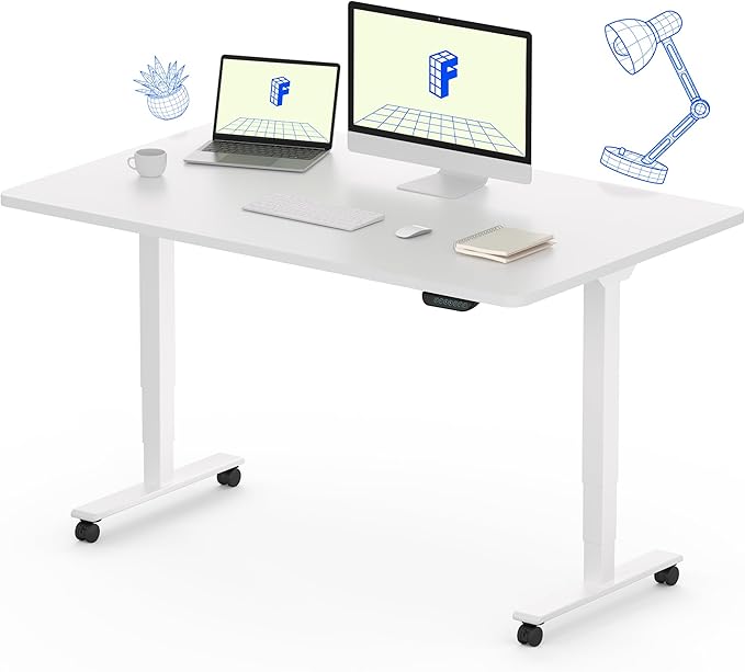 FLEXISPOT E6 MAX Dual Motor 3 Stages Standing Desk 48x30 Inch Whole-Piece Board Electric Height Adjustable Stand Up Desk 150KG Load Capacity(White Frame + White Desktop)
