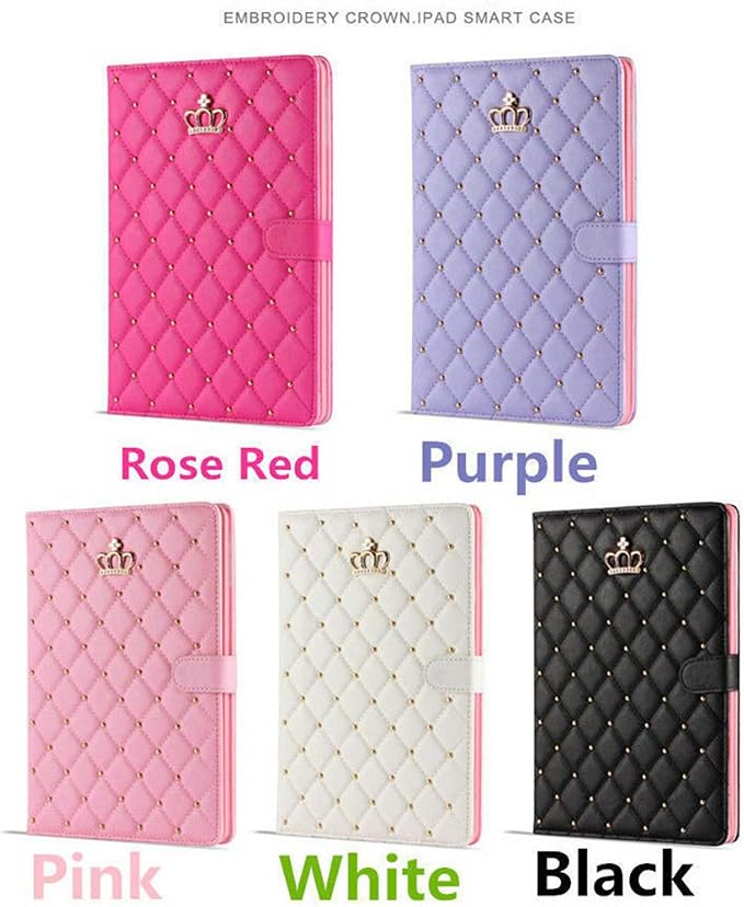 Cute Crown Case for iPad 10th Generation 10.9 Inch 2022 Flip Bling Diamond PU Leather [Smart Auto Sleep/Wake Pencil Holder Stand] Shockproof for Apple iPad 10th Gen 2022 Release (Pink)