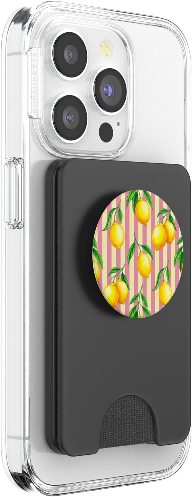 Lemon Yellow Pink Stripes Preppy Aesthetic Summer Cute PopSockets PopWallet for MagSafe